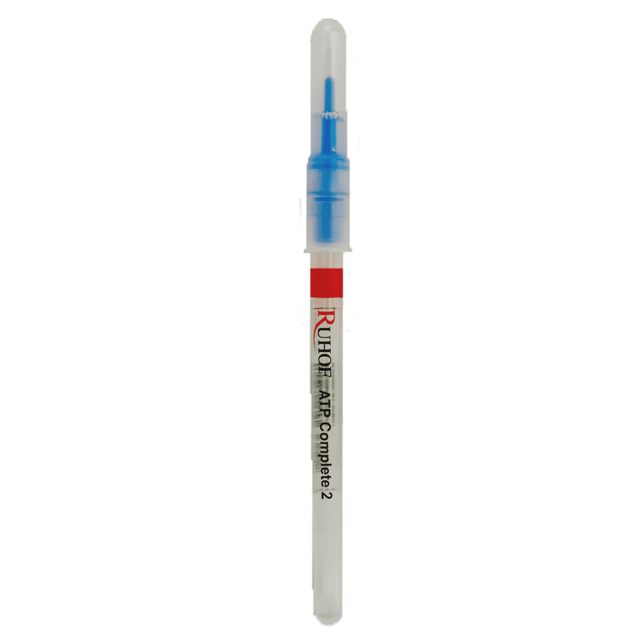 ATP Complete 2 test swab with a blue tip assembly and red band.