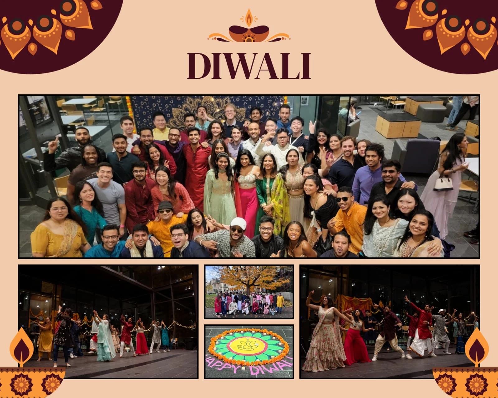 Diwali promotional collage showing students celebrating at Foster.