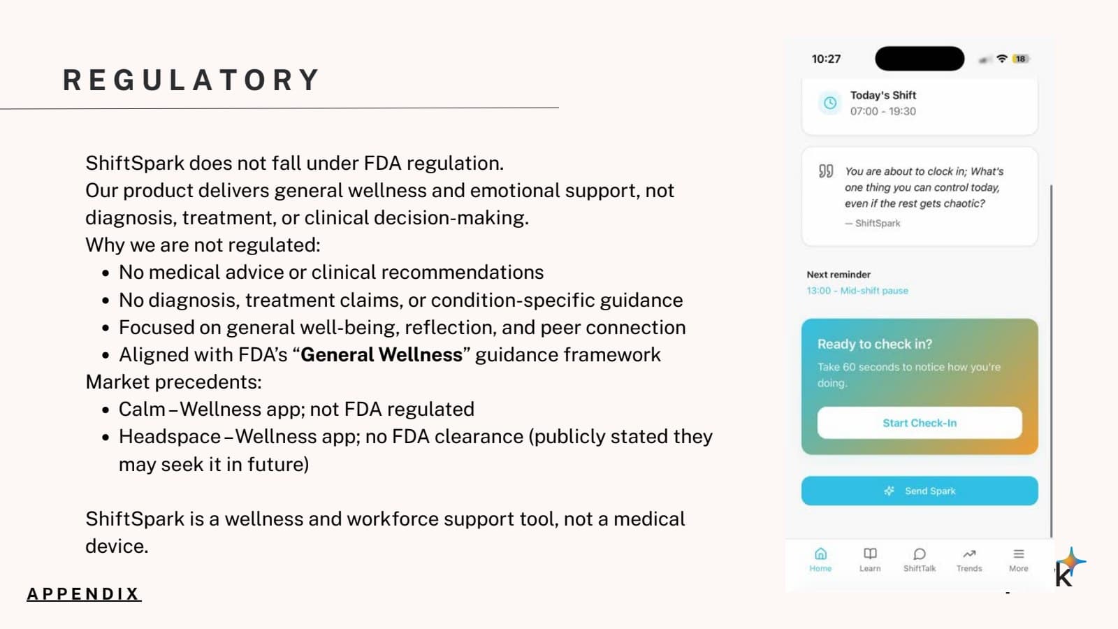 ShiftSpark pitch slide 17: Team’s proposed wellness positioning.